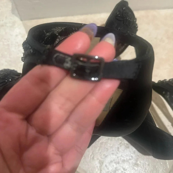 Blue‎ Betsey Johnson Black SB- Holly Heels Satin Beaded T-Strap Heels. Size 8.5 - Picture 10 of 16